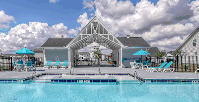 Aminities in Merrill Villas include a pool and cabana area.